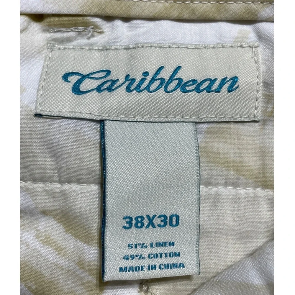 Caribbean Linen Pants Mens 38x30 Pleated Beige Casual Summer Trousers Slacks EUC